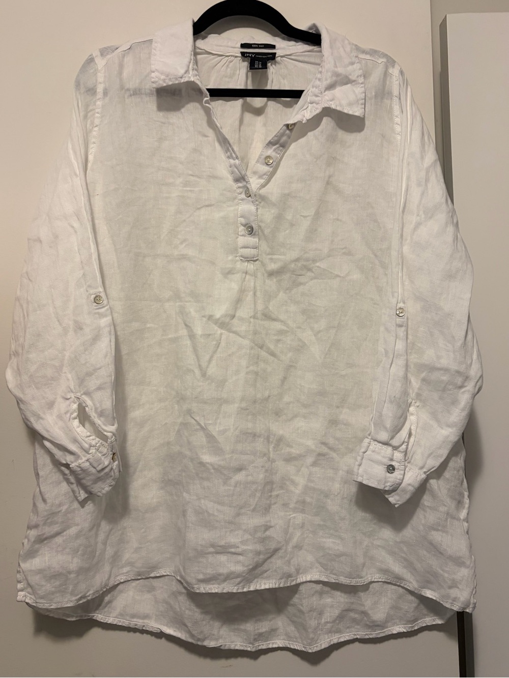 LIKE NEW JONES NEW YORK 100% LINEN POPOVER COLLARED TUNIC BLOUSE WHITE SIZE 1X